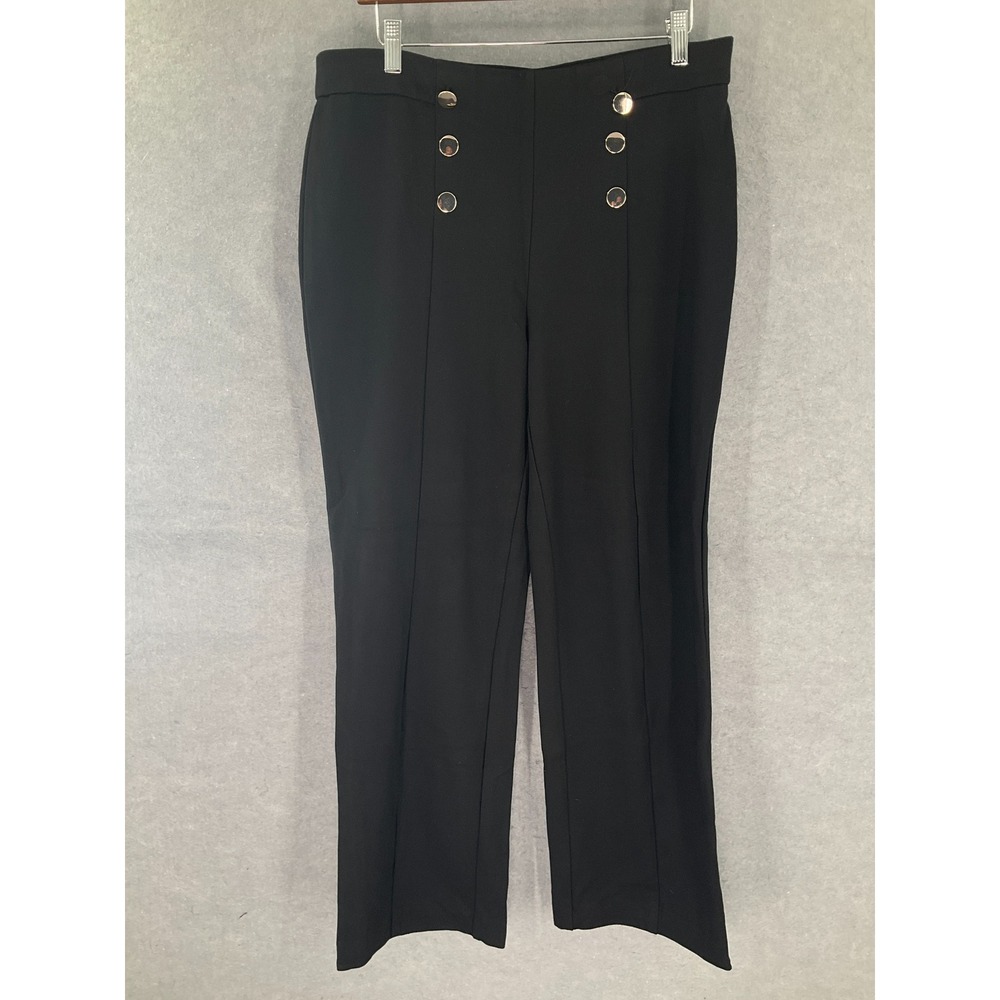 Anne Klein Black Sailor‎ Button High Waisted Straight Pants Women Sz L Nautical